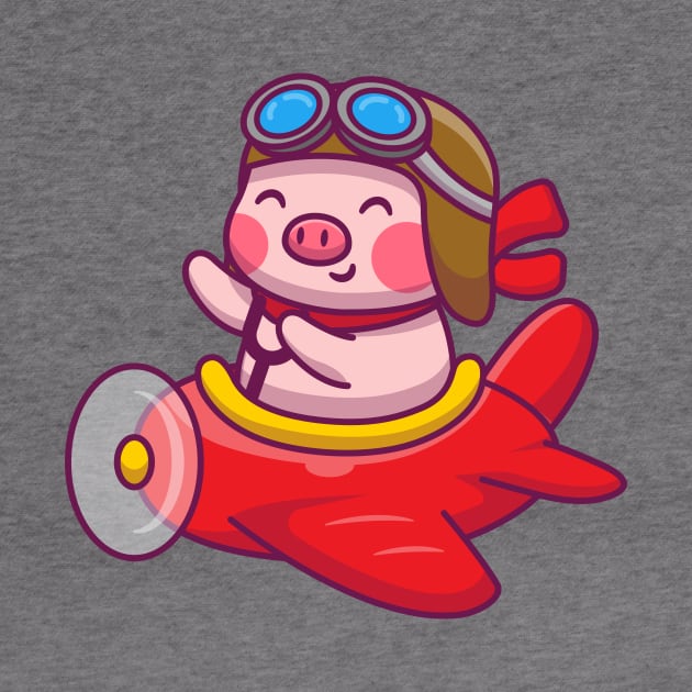 Cute Pig Riding Airplane by Catalyst Labs